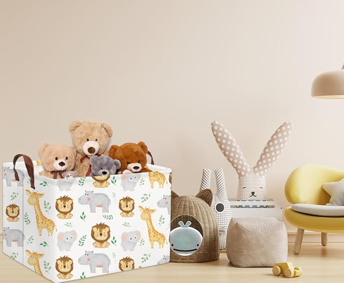 Baby Basket Woodland Storage kids Baby Boy Girls Basket Rectangular Storage Bin Organizer Boxes for Room Decor Books(Baby Hamper)