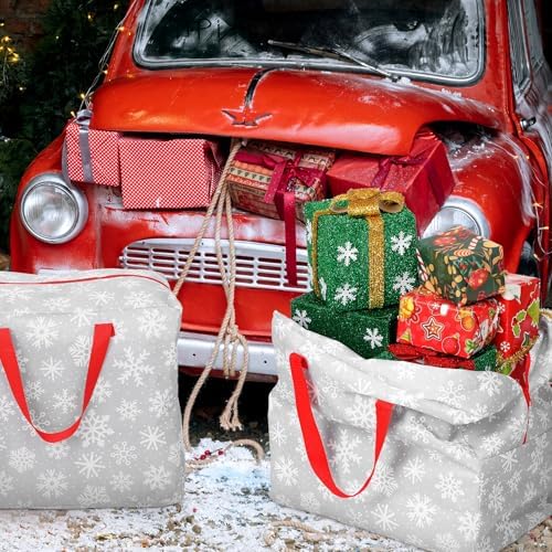 Kajaia 2 Pcs Christmas Ornament Storage 18 x 15 x 10 Inch Snowflake Holiday Accessories Bag Christmas Storage Containers Tear Proof Xmas Ornament Organizer with Handles Full Length Zipper (Gray)