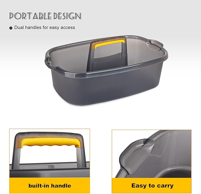 Large Cleaning Supplies Caddy Portable Shower Caddy Basket Clear Grey | Sturdy Supply Organizer with Handle Plastic Bucket Tool Storage for Bathroom Bedroom Kitchen Garden College Dorm Essentials