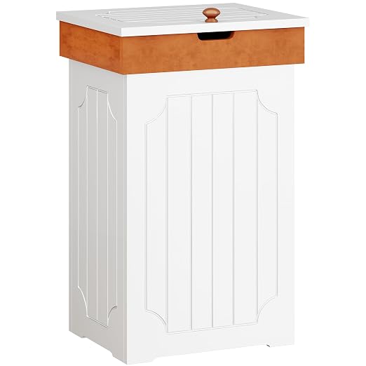 Function Home Trash Can Cabinet, 13 Gallon Kitchen Garbage Can, Wood Recycling Trash Bin, Freestanding Dog Proof Trash Can, Farmhouse Trash Cabinet with Lid for Home Kitchen Bathroom, White
