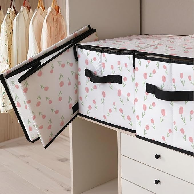 Stackable Clothes Storage Bins with Lids 3 Pack. | Closet Organizers Fabric Cat Printing Box for Home and Office,Blanket Clothes Organizers,Under Bed Storage Containers