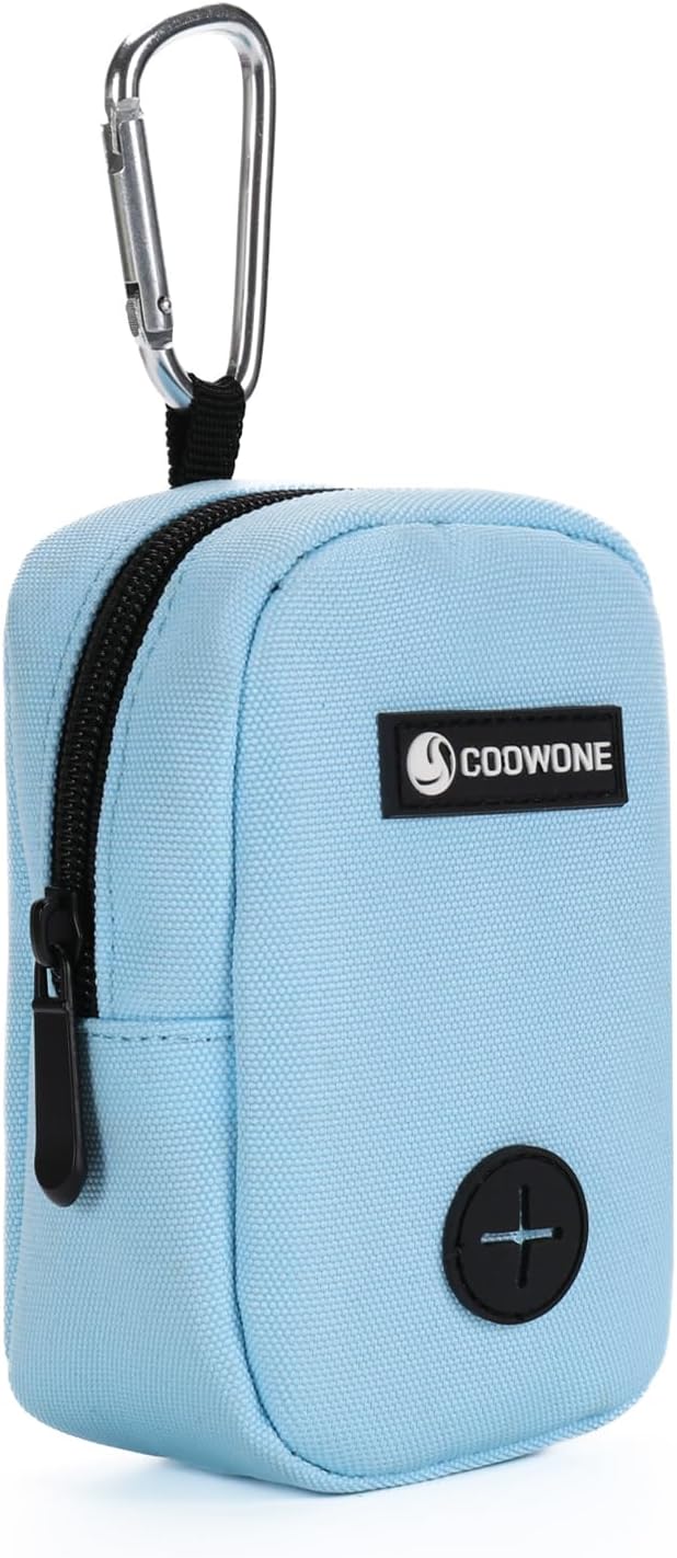 Dog Treat Pouch for Training, Portable Dog Walking Bag Built in Poop Dispenser, Pocket Sized Pet Pouches, Doggie Puppy Snack Rewards Bag, Treat Carrier Holder with Clip (Blue)