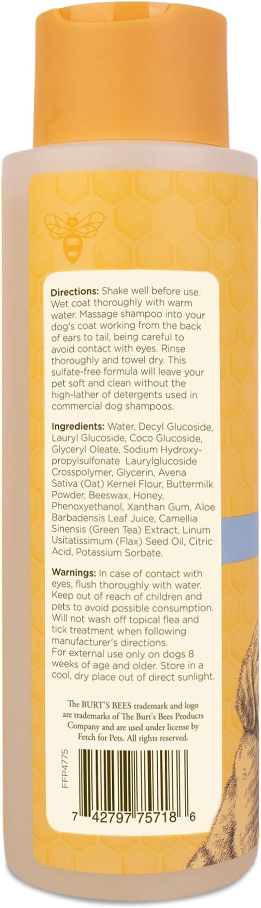 Burt's Bees for Pets Tearless Puppy Shampoo with Buttermilk and Flaxseed Oil, Gentle Dog Shampoo for Puppies 8+ Weeks, Fragrance Free Coat Cleanser with 95% Natural Origin Formula, 16 Fl Oz