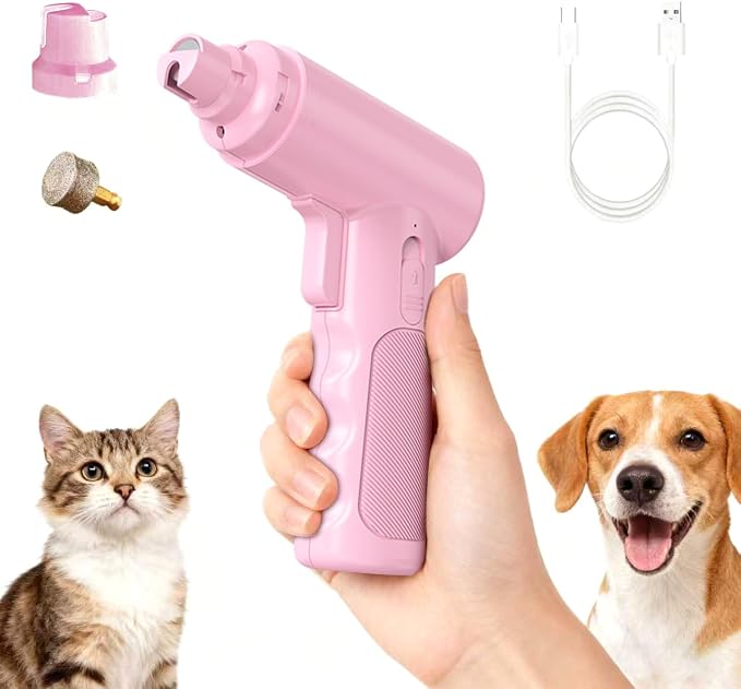 Dog Nail Grinder Electric - Super Quiet Low Vibration Pet Nail Trimmer with 2 LED Lights | USB Rechargeable Cordless 3 Speeds | Painless Paw Grooming for Small Medium Large Dogs & Cats (Pink)