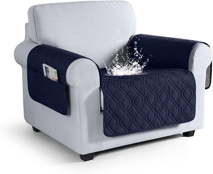 VANSOFY Waterproof Chair Seat Cover for Pets, Dark Blue, 22" | Non-Slip, Washable, Utility Pockets, Pet Friendly, Furniture Protector Slipcover for 1 Seater Couch