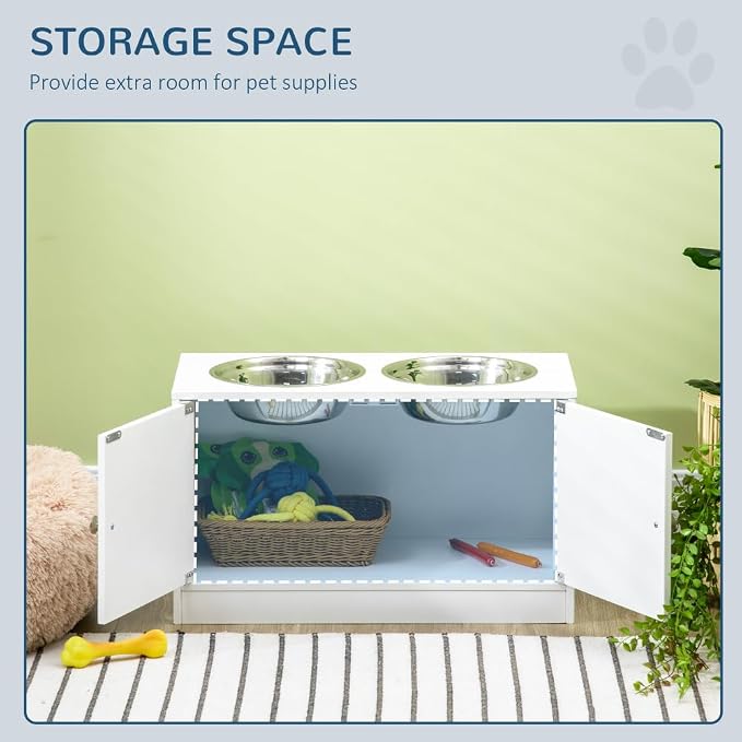 Elevated Dog Bowl Stand with 44L Storage Cabinet for Large Dogs, Stainless Steel Bowls and Magnetic Door Closure
