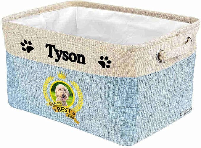 Custom Name Collapsible Dog Toy Storage Basket Bin World's Best Dog Goldendoodle Foldable Pet Toy Box Closet Shelf Baskets Organizer for Bedroom Home Dog Cat with Handles Blue