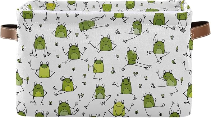 susiyo Large Foldable Storage Bin Funny Frogs Fabric Storage Baskets Collapsible Decorative Baskets Organizing Basket Bin with PU Handles for Shelves Home Closet Bedroom Living Room-1Pack