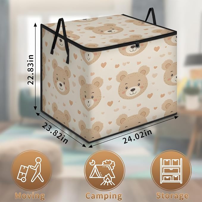 Bear Large Storage Bags, Fabric Bed Storage Containers, Foldable Closet Organizers for Blanket, Clothing, Comforter, Bedding, Cute Bear