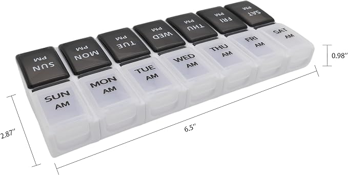 7 Day Weekly Pill AM PM Organizer, ShysTech Large Pill Case Pill Box for Pills/Vitamin/Supplements/Medication (Separable, Small Black/White)