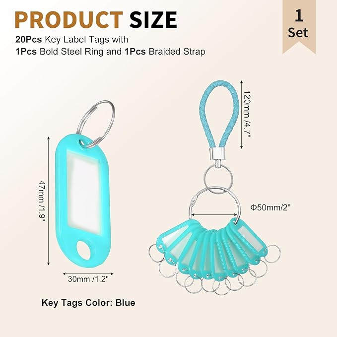 PATIKIL Key Tags with Labels, Key Organizer Keychain Markers Tags Holder with Bold Steel Ring and Braided Strap for Office