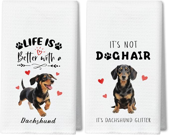 WwongxianB Dachshund Kitchen Towels Decorative Set of 2, Funny Tea Towel Hand Towels Highly Absorbent Soft Dish Cloths 16x24 Inches, Bathroom Decor, Weiner Gifts for Dog Lovers -06