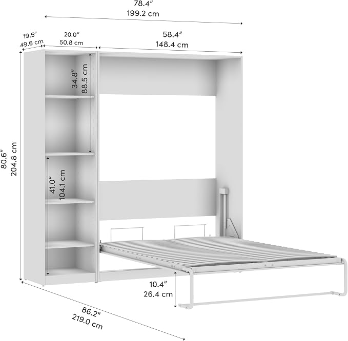 Bestar Claremont Full Murphy Bed with Closet Organizer (79W) in Platinum Gray, Sleeping Arrangement for Multipurpose Room | Closet Organizer; dual piston mechanism; for guest room or multipurpose space; 10-year warranty