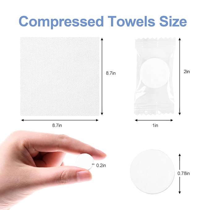 Disposable Compressed Towels, Compressed Towel Tablets, 100 Count | Soft Biodegradable Compressed Towels, Compact Portable For Travel, Camping, Sports, Salon, Kitchen, 3s Quick Absorb, Reusable