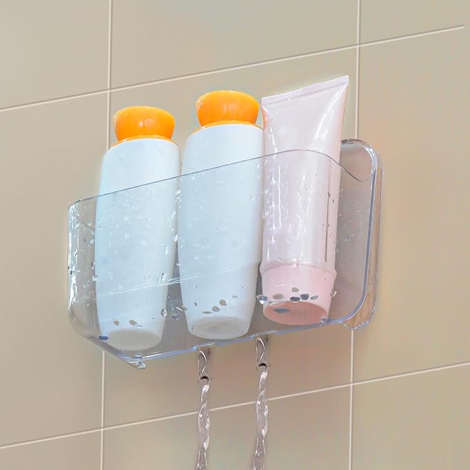 CGBE 2-Pack Cabinet Door Organizer, Self Adhesive Bathroom Shelves, Clear | Acrylic Shower Caddy, Wall Mounted Storage, No Drilling, Automatic Draining, For Cabinet Door and Shower Wall