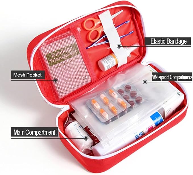 4 Pack First Aid Bag Empty Portable Mini Emergency Storage Red | Camping & Hiking Use, Home & Travel Ready, Compact & Lightweight, Zippered Closure, Survival Kit Organizer
