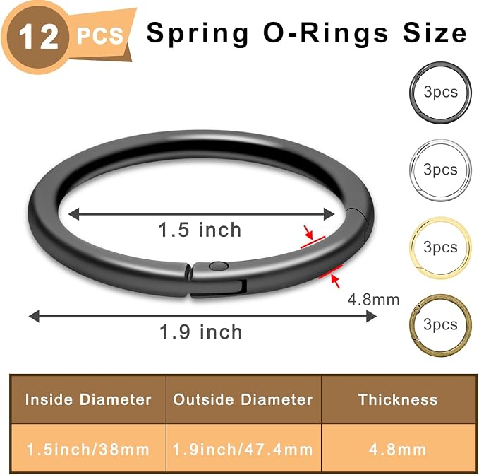 CooBigo 10Pack 1-1/2"" Large Round Carabiner Clips, Metal Spring O Rings for Organizer Key Rings, Paracord Keychain Lanyard, Pet Chains, Purse Hardware, Key Snap Hooks DIY Accessory (Assorted)