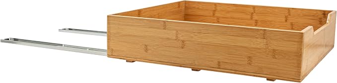 Household Essentials Glidez Bamboo and Steel Pull-Out/Slide-Out Storage Organizer for Under Cabinet Use - 1-Tier Design - Fits Standard Size Cabinet or Shelf, Natural