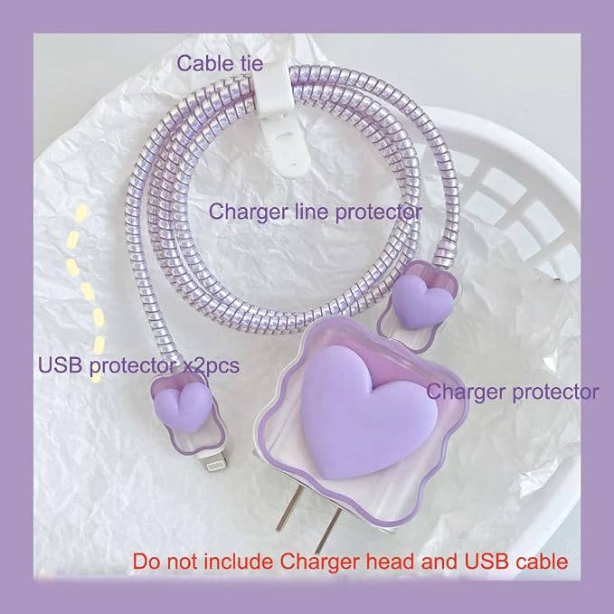 ZOSTLAND 5 in 1 DIY 18W 20W Heart Shape Protector Data Cable USB Charger Line Earphone Wire Saver Organizer Compatible with iPhone 11 12 13 14 15 Pro Max
