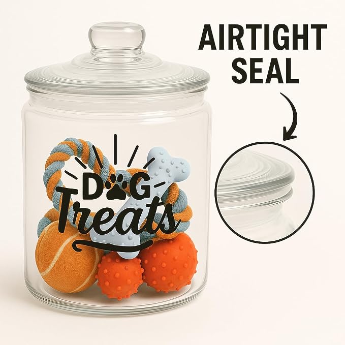 1-Gallon Glass Dog Treat Container Airtight – Large Countertop Dog Cookie Jar with Lid for Dog Treat Storage, Decorative Treat Jar & Dachshund Accessories