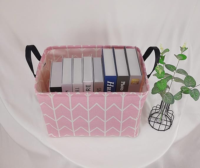 Baby Storage Basket Nursery Box Laundry Hamper Organization Bins for Toys and Clothes with Handles (Pink)