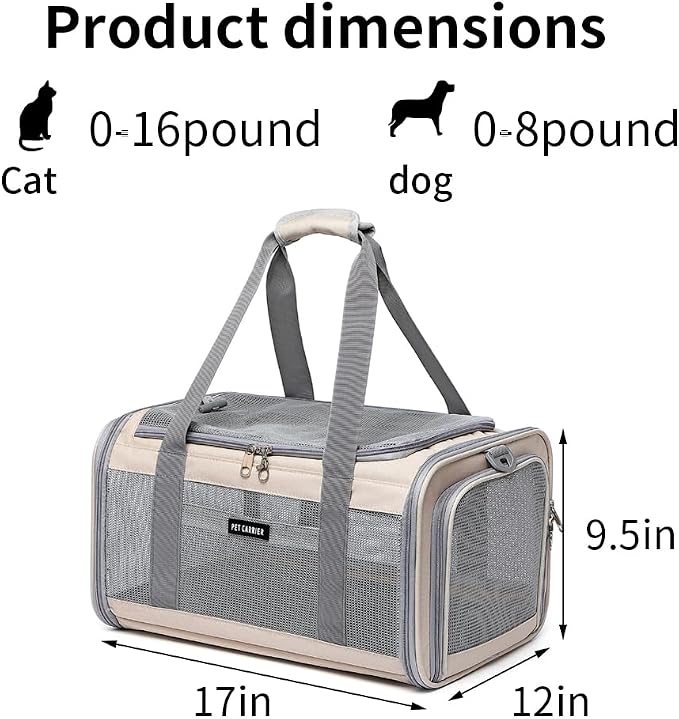 Airline Approved Pet Carrier for Cats and Small Dogs, Breathable and Collapsible Design, Portable Travel Bag for Bearded Dragon, Puppies Animal Hangbag, Rabbit Cage Cage (Khaki, Small)