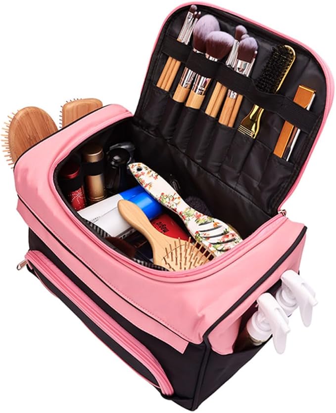 CHILDWEET Sturdy Pink Hair Tool Bag for Barbers and Hairstylists, Made of Sturdy Oxford Cloth and Metal, Featuring Easy Access Dividers, for Outdoor Travel and Hairdressing Tool Organization