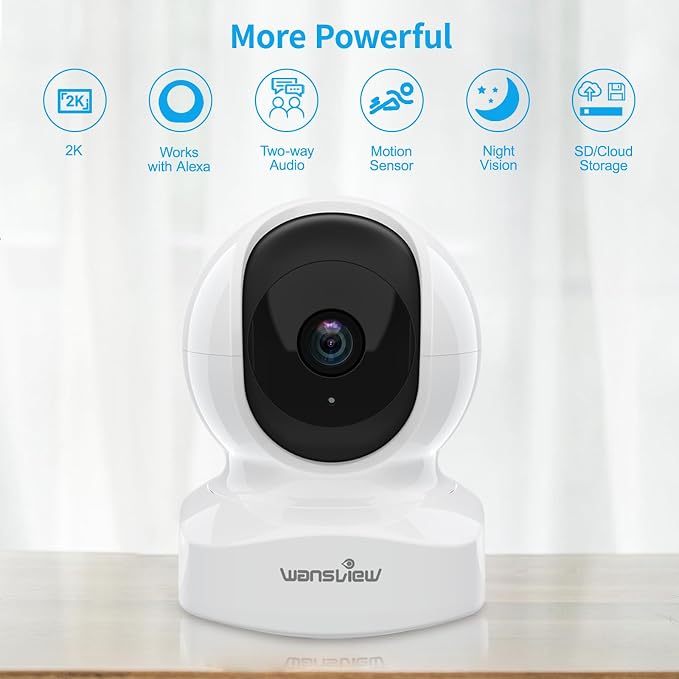 wansview Home Security Camera, Baby Camera 2.4G WiFi Only, Q5 3MP White