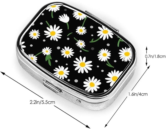 Small Pill case for Pockets & Purses Pill Box Makes 2 Compartment Travel Medicine Organizer (Daisy Flower Floral Polka Dot)