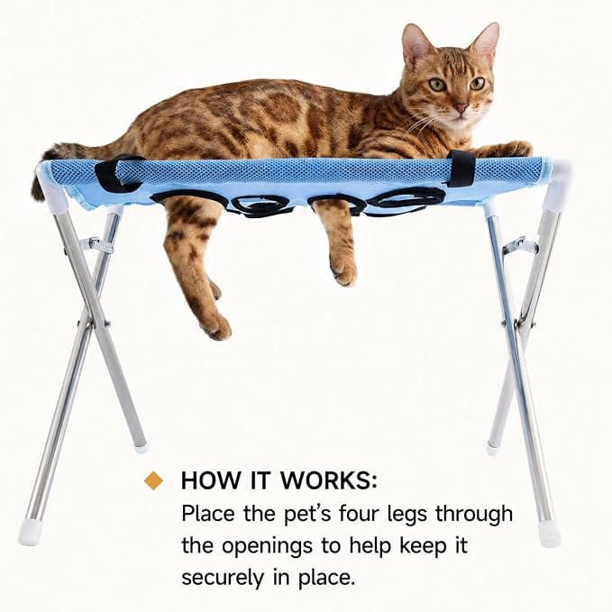 2-in-1 Foldable Pet Grooming Bed, Pet Shower Hammock (Khaki) | Structure with Stable Stainless Steel Frame & Quick-Dry Mesh Foldable Suitable for Pet Washing Maintenance Travel Grooming