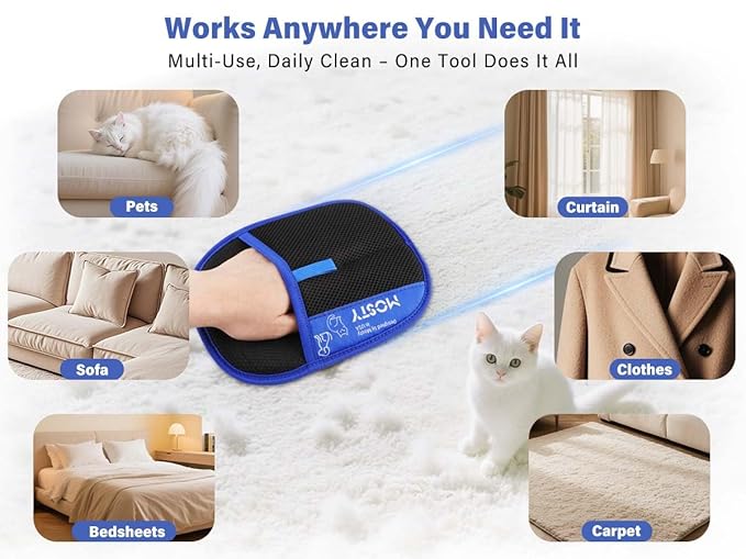 Electrostatic-Pet-Hair-Remover-Glove 2PC, Double-Sided Static Cleaning Mitt for Furniture, Carpet, Clothing & Car Seats - Reusable Fur Removal Tool & Gentle Grooming Glove for Dogs & Cats