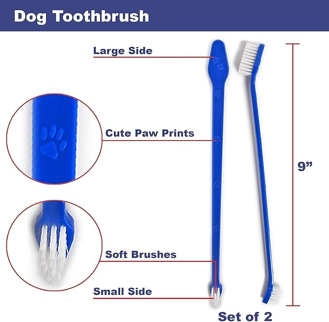 Double-Sided Dog Toothbrush Set – 2-Pack Cat & Dog Toothbrushes with Soft Bristles – Long Handle & Gentle Cleaning Design for Pet Dental Care, Plaque & Tartar Removal at Home