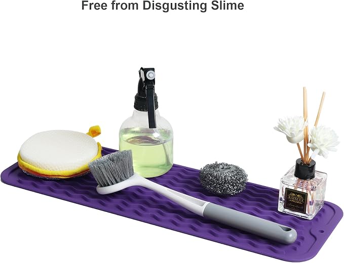 ZLR Small Dish Drying Mat for Kitchen Counter, 6"x17", Meadow Violet | Narrow Silicone Drainer for Apartment, Dorm & RV, Wavy Ridges Quick-Dry, Non-Slip, Rolls Up, Dishwasher Safe