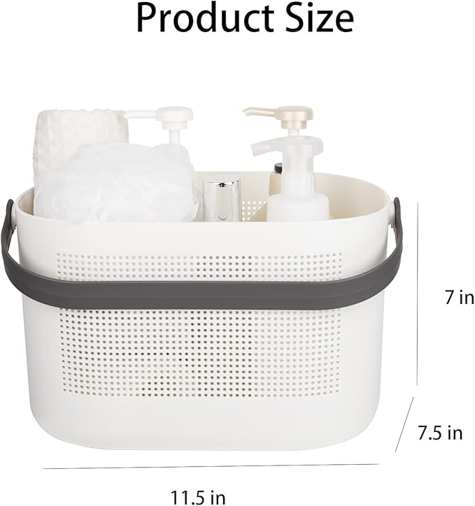 Plastic Portable Shower Caddy Basket, Storage Organizer, Grey, 2 Pack | Bottom Drain Holes, Keep Dry, Sturdy and Durable, Easy to Carry for Bathroom, Kitchen, Dorm Room, RV, College