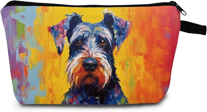 Oil Painting of Schnauzer Dog Print Women's Makeup Bag Daily Commute Cosmetics Storage Pouch Beach Travel Fashion Toothbrush Bag