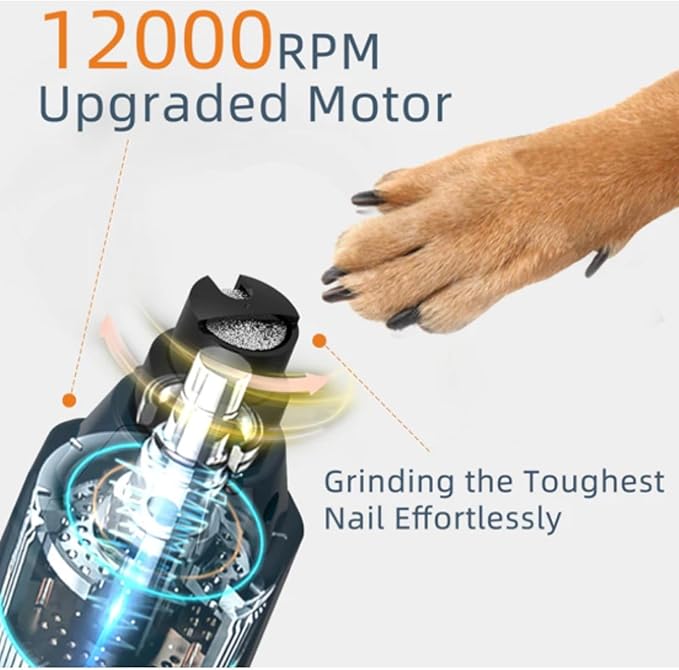 pawyzie Dog Nailgrinder Quiet with 3 Ports, 2 Speeds, Pet Nail Clipper Grinder for Large Medium Small Dogs, Puppies, Cats (Blue*1)