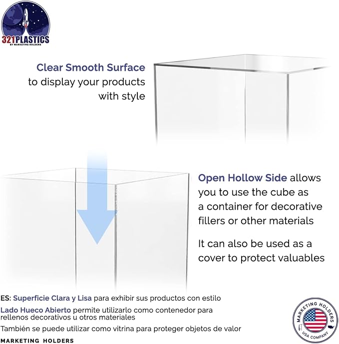 16" x 16" x 18" Clear Acrylic Display Box No Lid Versatile Square Plexiglass Retail Product Storage Bin or Merchandise Riser with One Open Side by Marketing Holders