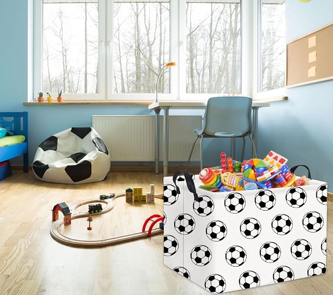 Rectangular Soccer Basket Kids Baby Storage Basket Cute Kids Toy Storage Bin Organizer Shelf Book Room Decor(Soccers)