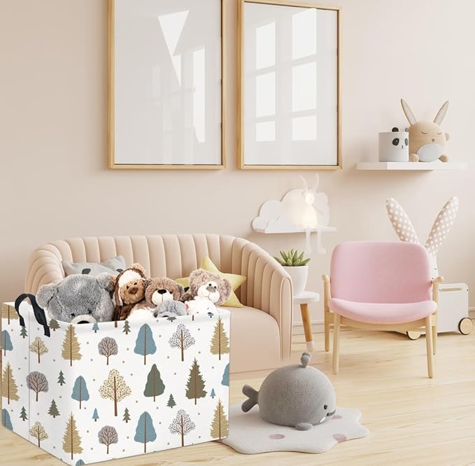 Rectangular Kids Storage Bin Gift & Baby Organizer Shelf Book Basket Room Decor (Grey Tree)