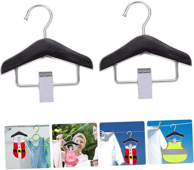 Mikikit 2Pcs Wooden PET Clothes Hangers for Dogs and Cats Adjustable Skirt Clips Closet Organizers for PET Apparel