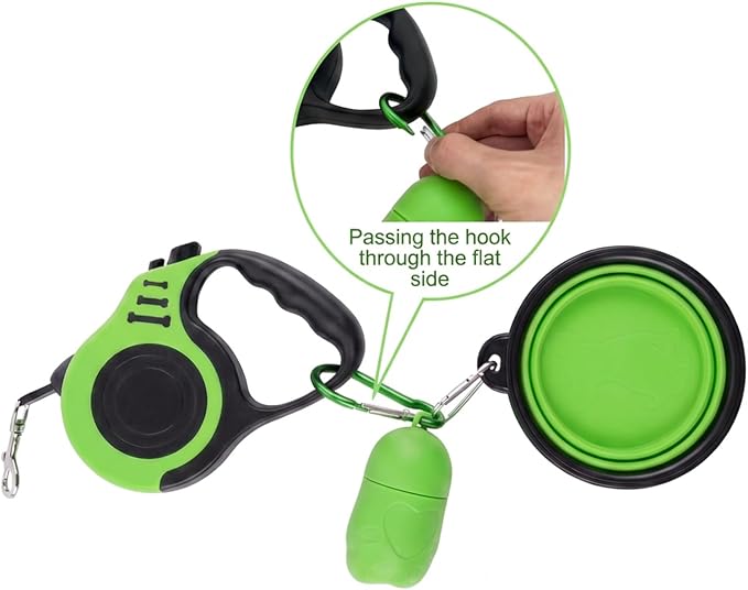 PETIMP Retractable Dog Leash Lightweight 16FT Leash Set | with Folding Bowl,Dispenser,waste Bags, for Small Medium Dogs(Green)