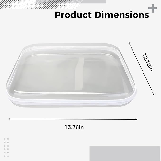 Extra Large Hard Plastic Storage Box, Clear Stackable PET Organizer Container, 13.8 x 12.2 x 2 in / 35 x 31 x 5 cm, with Zipper and Label Stickers, for Playthings, Toiletries, Cosmetics