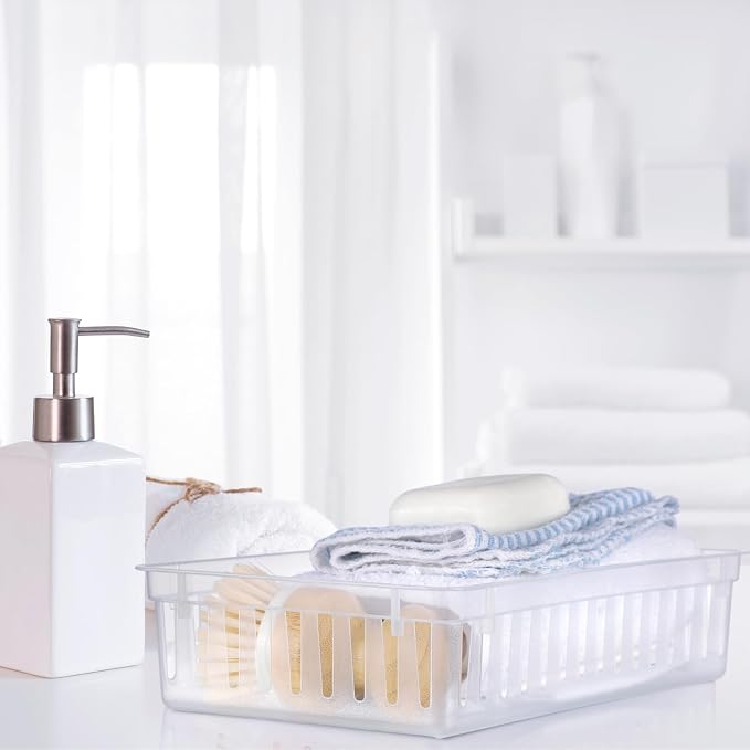 Wenqik Set of 12 Small Plastic Baskets for Organizing, Clear