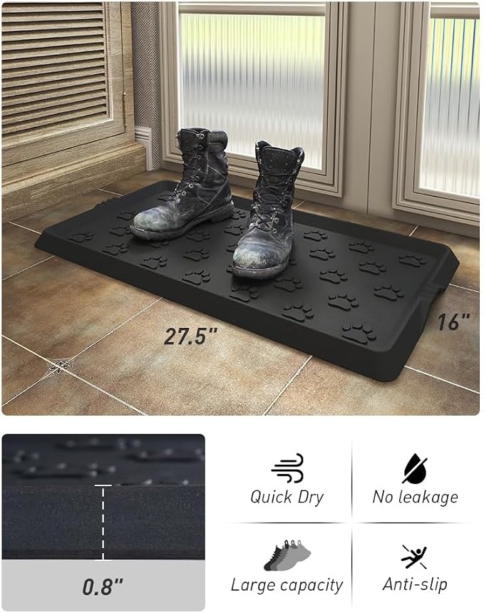 SUPENUIN Paw Pattern Boot Tray for Entryway Waterproof Rubber Mats for Dogs Multipurpose Shoe Mat Tray for Entryway Indoor Outdoor Multi Use Catch All Trays Shoe Storage 16x27.5 Inches