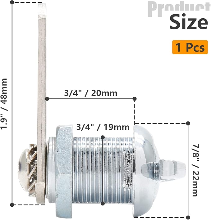 Keyless Thumb Cam Lock 3/4 Inch Hook Cam Chrome Cabinet Latch | Zinc Alloy Body, 3/4 Inch Cylinder, Keyless Twist Handle, Secure Threaded Mount, for RV Doors, Cabinets, Drawers, Tool Boxes
