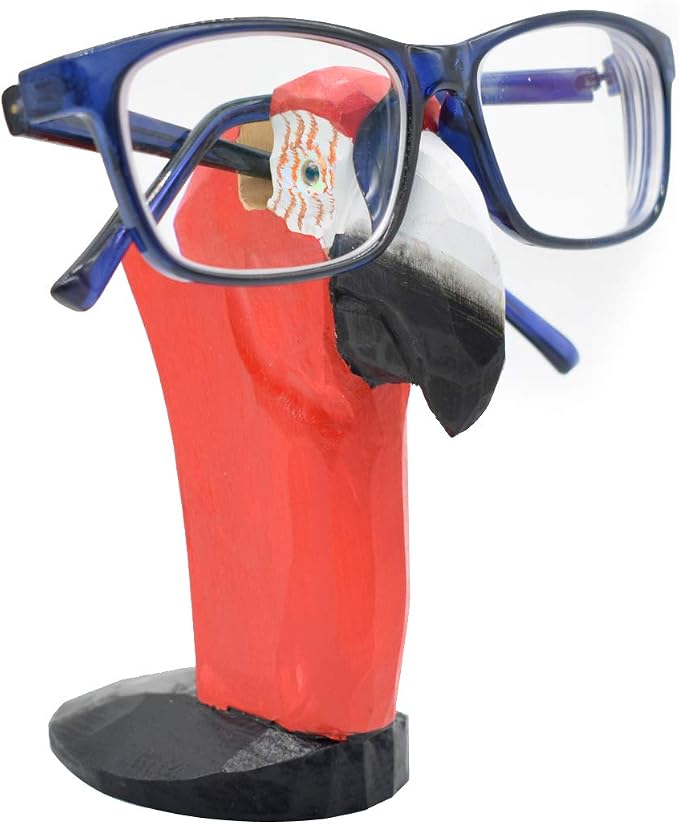 Handmade Wood Carving Eyeglasses Spectacle Holder Stand Sunglasses Display Rack Home Office Desk Décor Gift (Parrot)