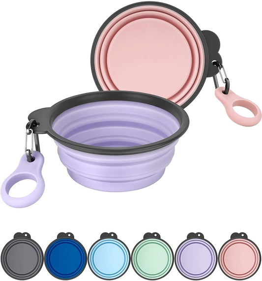 Aonkey Collapsible Dog Bowls with Bottle Carrier, 2 Pack Travel Dog Water Bowl Upgraded Carabiner, One-piece Molded Rim No Fall Off or Crack, Foldable Silicone Portable for Pets Walking Hiking 37oz
