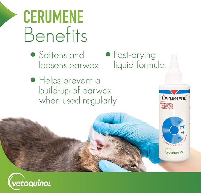 Vetoquinol Cerumene Ear Cleansing Liquid for Dogs and Cats, 4oz