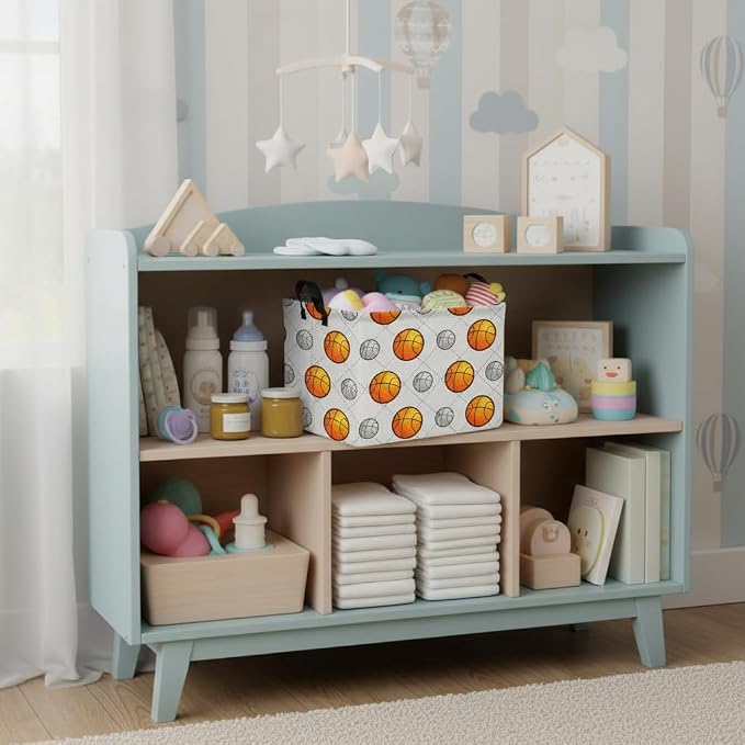 Kid Cute Nursery Storage Basket Baby Toy Clothes Storage Bin Playroom Bedroom Decor Gift Basket (Basketball)