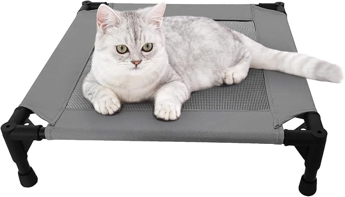 Pozico Elevated Pet Bed with Breathable Mesh for Small Cat and Dog, Raised Cooling Pet Cot for Puppy and Kitty, 18.9x18.9 inch (Dark Gray Bed)
